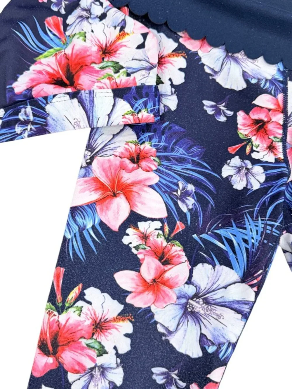 Sylvia P Floral Activewear Set Child Size 6/8 Sports Bra & Capri Leggings Navy P